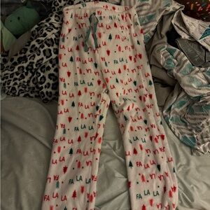 Festive Kids Pajamas in White with Red and Green Print